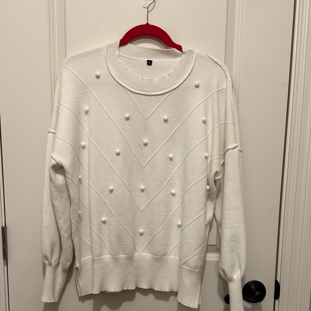 Women's White Textured Sweater